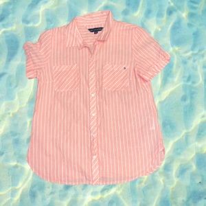 Tommy Hilfiger pink and
white stripe button up.